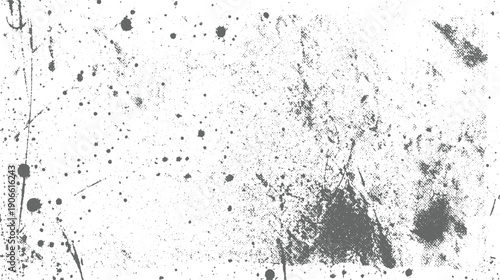 Grayscale abstract texture with scattered dark gray paint splatters and distressed grunge effects background