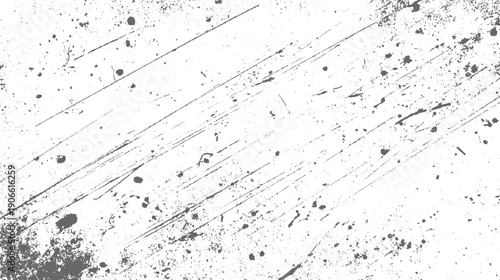 Gray splatters and diagonal scratches on a white textured background