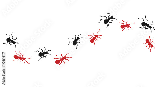 Ants vector illustration of black and red ants in a line formation