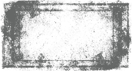 Textured grey rectangular frame with distressed edges and scattered speckles grunge