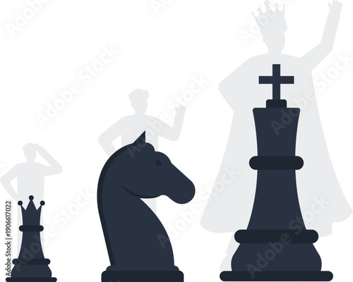 Chess pieces representing business strategy corporate hierarchy leadership roles power dynamics strategic planning decision making success concept team structure management metaphor game theory