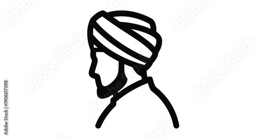 Simple black and white illustration of a man wearing a turban