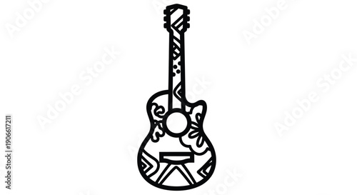 Stylized black and white illustration of an acoustic guitar