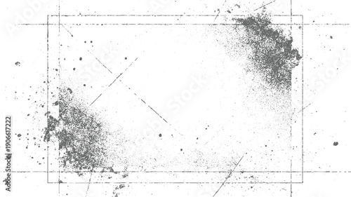 Textured gray grunge overlay with scattered dots and lines on white background abstract