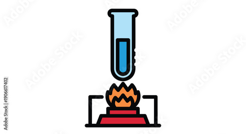 A colorful illustration of a test tube being heated by a burner