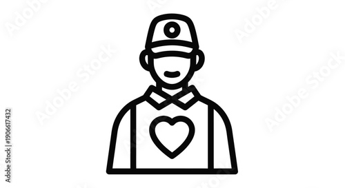 Simple line drawing of a lifeguard with a heart on their uniform