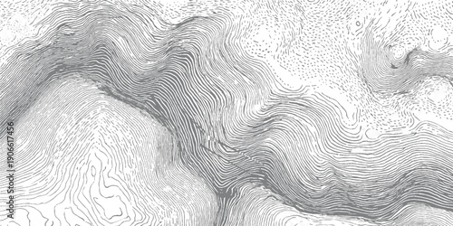 Detailed topographic map contour lines showing mountainous terrain and elevation changes in grayscale