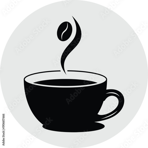 Steaming cup of coffee with coffee bean