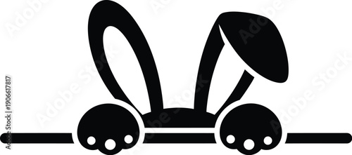 Blank placard Easter bunny ears and paws peeking over a placard vector silhouette. 