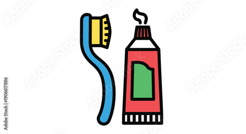 Colorful illustration of a toothbrush and tube of toothpaste