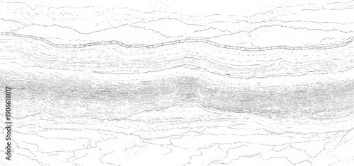Detailed grey line of geological strata layers and rock formations geology
