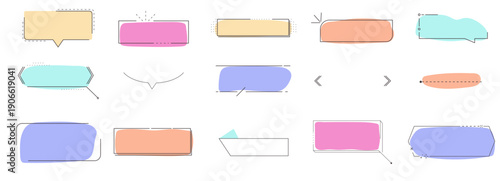 Text box callout, frame set, border. Line simple set color empty template for title, divider line design element. Banner, comic ribbon label element.