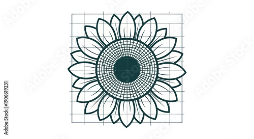 Sunflower icon with grid lines, graphic design element