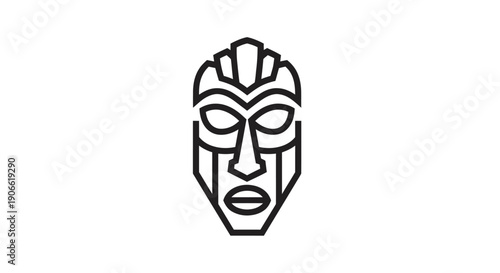 Tribal mask icon, minimalist african culture symbol, vector illustration