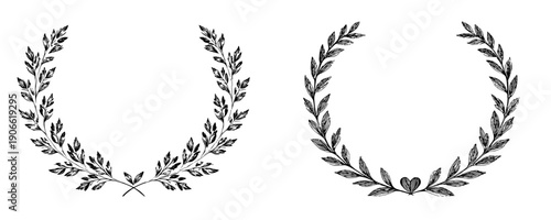 Elegant Black and White Laurel Wreath Artwork