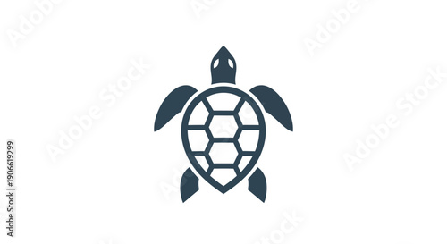 Vector sea turtle icon, minimalist marine animal illustration, dark blue on white background