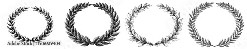 Elegant Black and White Laurel Leaves Wreath