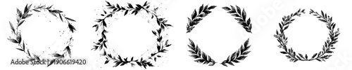 Elegant Black and White Wreath of Leaves and Flower