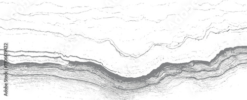 Abstract grey and white layered geological strata texture with wavy lines and dots pattern