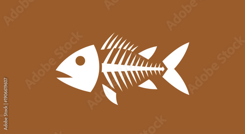 White fish skeleton silhouette on brown background