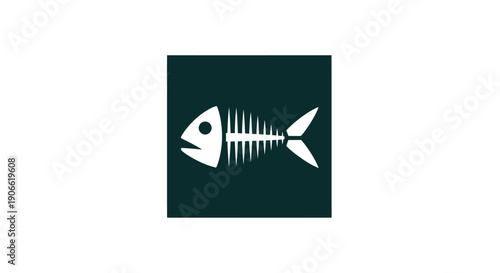 White fish skeleton icon on dark green square background