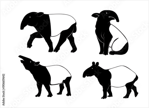 tapir silhouettes vector