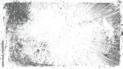 Grayscale distressed textured background with radiating lines and speckles grunge abstract