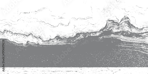 Grey and white textured abstract layered landscape with horizontal lines and rough edges