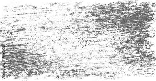 Textured grey brush strokes and faint handwritten script on white background