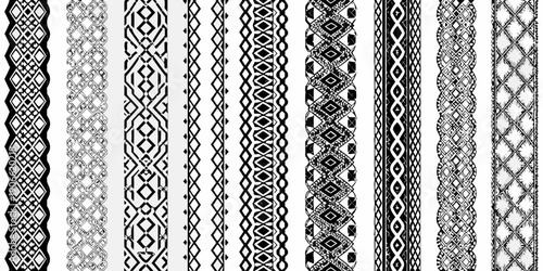 Collection of ornate black and white lace patterns arranged in vertical strips