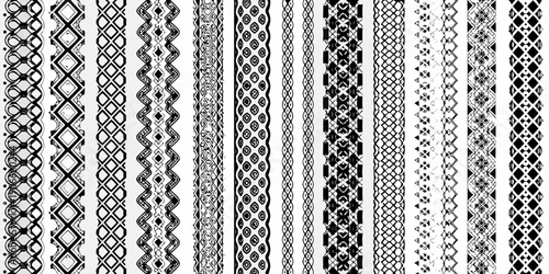 A collection of vertically oriented repeating black and white geometric patterns