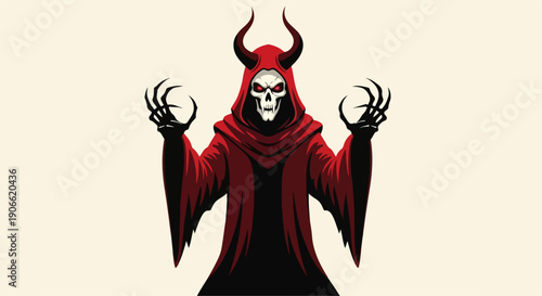 flat illustration of a demon in a red robe and carrying a fireball