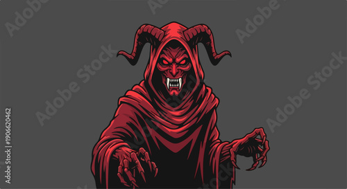 flat illustration of a demon in a red robe and carrying a fireball