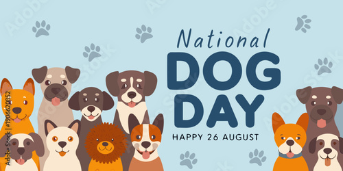 Celebration of national dog day with a variety of adorable canine friends