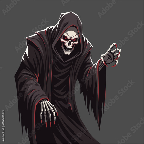 flat illustration of a devil in a robe and carrying a fireball