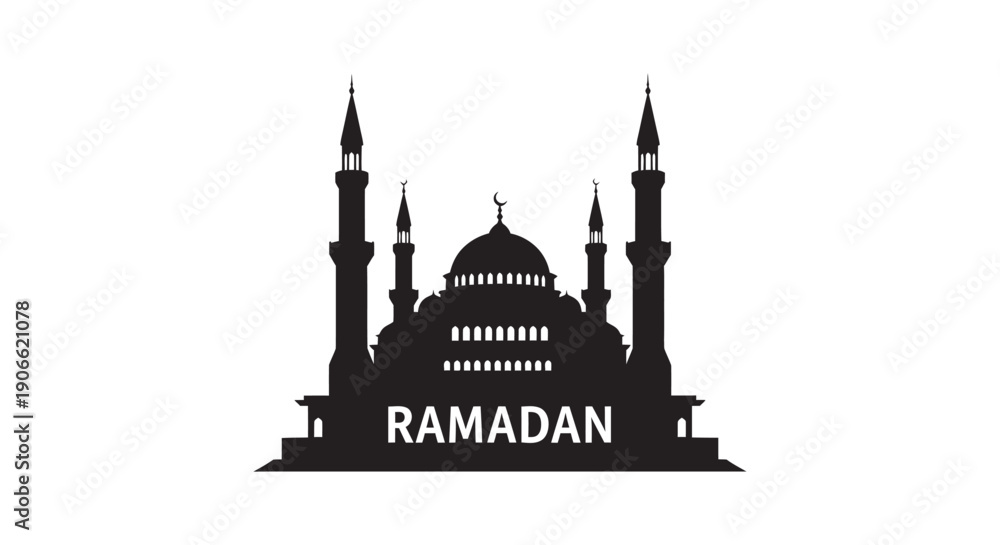 Fototapeta premium Ramadan Mosque Silhouette with Minarets and Dome in Simple Design