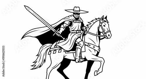 flat illustration of a horse-drawn soldier sketch