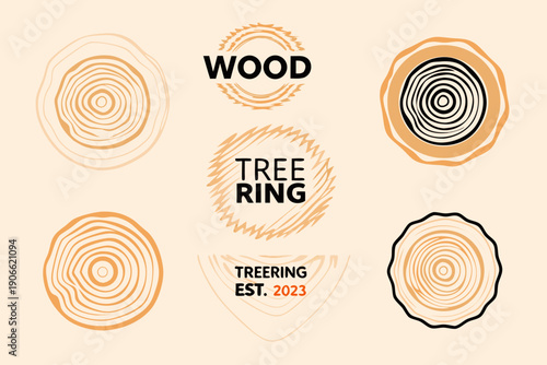 Abstract wood and tree ring designs with text and establishment year