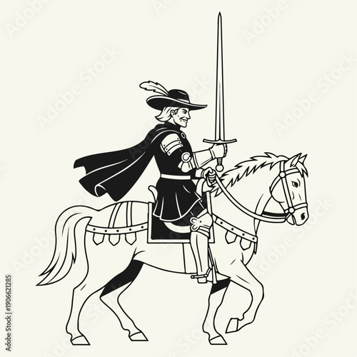 flat illustration of a horse-drawn soldier sketch