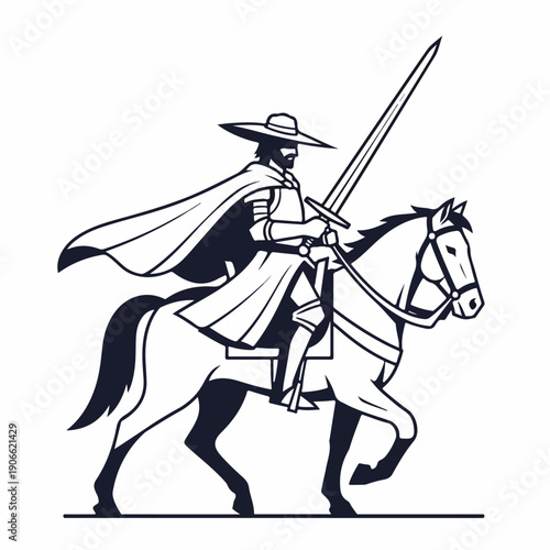 flat illustration of a horse-drawn soldier sketch