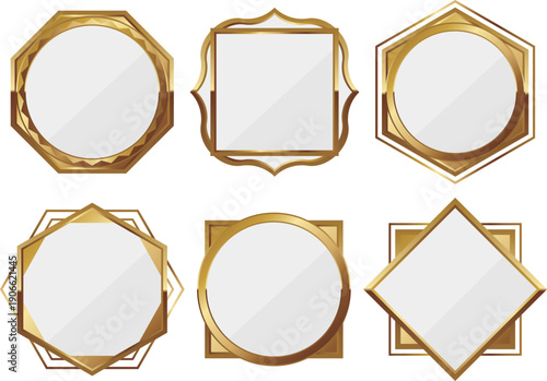 高級感のある幾何学フレーム6種セット　ホワイト＆ゴールド