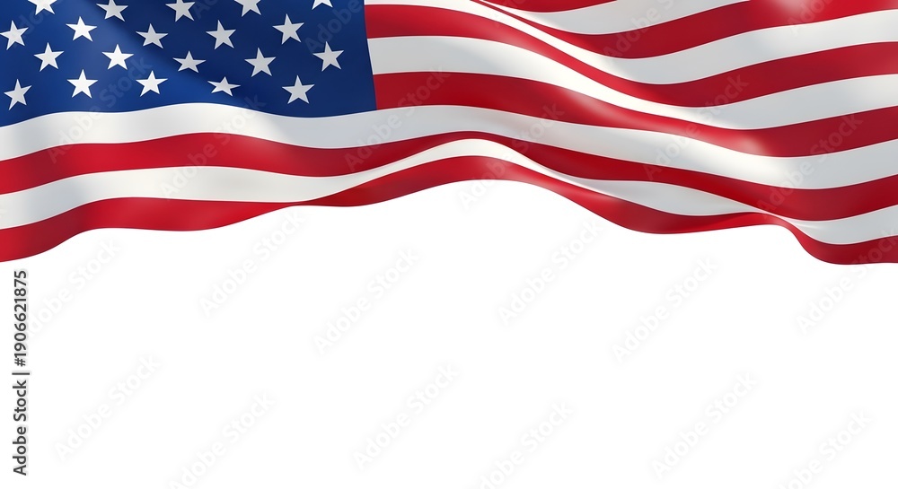 Fototapeta premium Waving american flag on white background