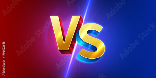 Golden 3D VS versus text on a dramatic red and blue background.