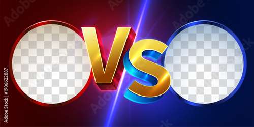 Dynamic VS versus battle screen with golden letters and glowing lights.