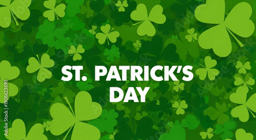 St patrick's day celebration with green shamrocks and white text on a festive background