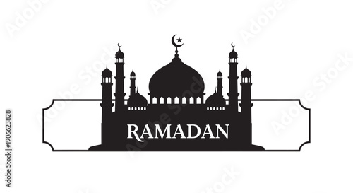 Ramadan Mosque Silhouette with Crescent Moon Islamic Illustration