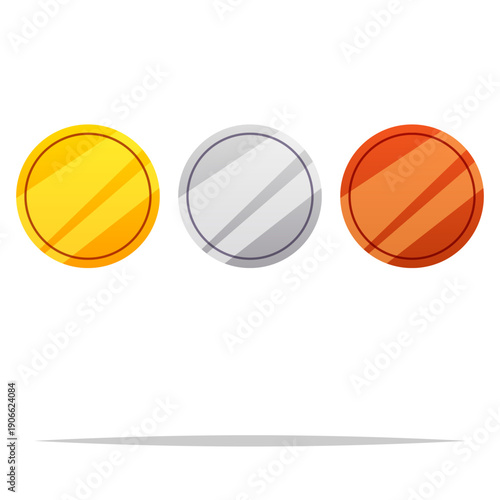 Blank gold silver and bronze round shape vector isolated illustration