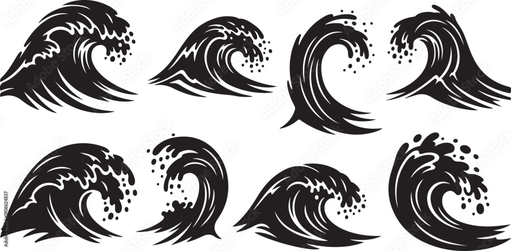 Fototapeta premium Black and white wave illustrations on clean background designs