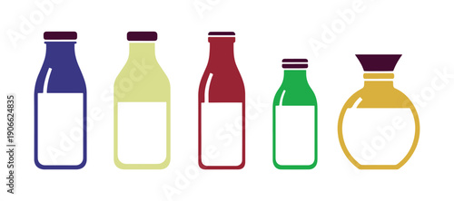 Collection of flat-style glass bottles filled with milk. Flat-style milk illustration vector4

