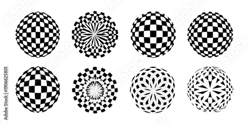 Optical illusion of spheres transforming from squares on a black background